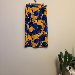 Who What Wear Floral Midi Skirt – Yellow & Blue Print – Size 12